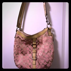 Coach pink and khaki handbag